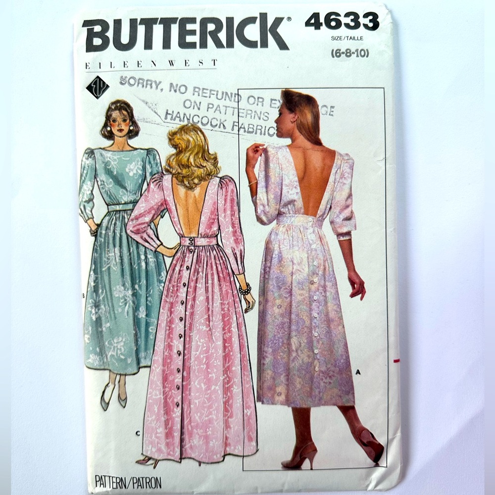 Butterick 4633 80s dress sewing pattern size 6-8-10